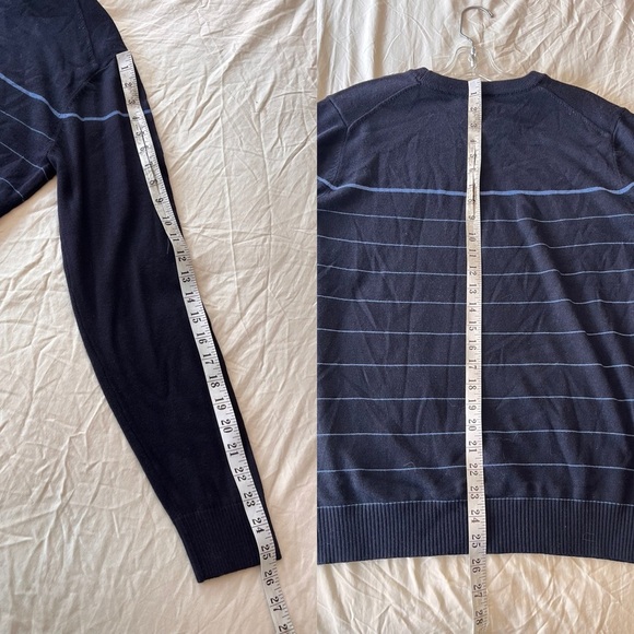 NWOT Tahari Men’s Wool Blend Navy Striped Crewneck Sweater S - Picture 9 of 10
